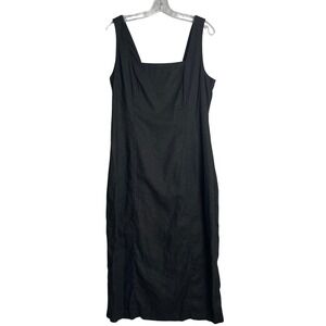 Old Navy Linen Blend Sleeveless Square‎ Neck Midi Dress Womens L Black Preppy